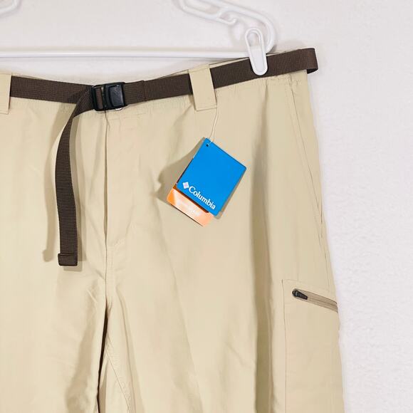 Columbia Cargo Shorts Men's 40 Omni Shade 50 UPF Moisture Wicking Khaki Belted - Picture 4 of 12